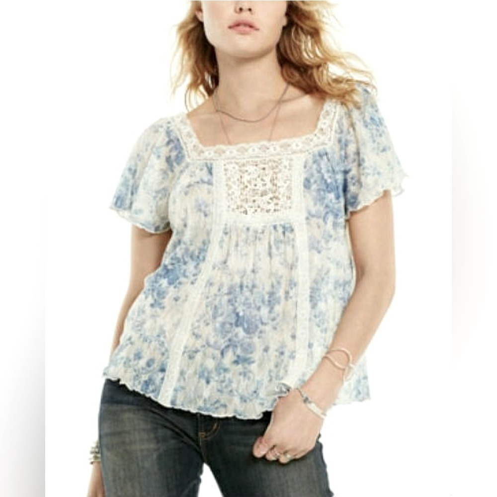 Denim & Supply Ralph Lauren Blue Floral Lace Blouse